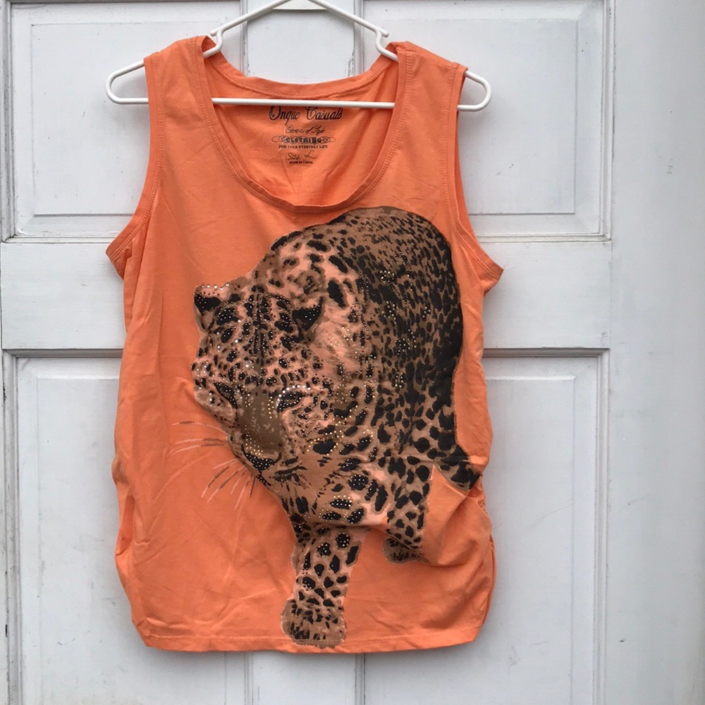 Onque Casuals Leopard Ruched Tank Top L & Sleeveless Green Tie Back Button Top L - Picture 4 of 14